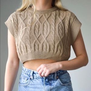 Brown Cropped Knit Sweater Vest